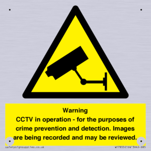 Warning CCTV in operation - for the purposes of crime prevention and detection. Images are being recorded and may be reviewed.